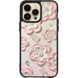 BG AKSESUAR Apple iPhone 15 Pro Max ile Uyumlu Baskılı Glass Korumalı Silikon Kılıf, Siyah, Pastel Çiçek Desen