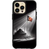 BG AKSESUAR Apple iPhone 15 Pro Max ile Uyumlu Baskılı Glass Korumalı Silikon Kılıf, Türk Bayrağı, Siyah