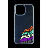 BG AKSESUAR Apple iPhone 15 Pro Max ile Uyumlu Baskılı Kamera Korumalı Şeffaf Silikon Kılıf, Waves Fosforlu Yazı