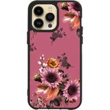 BG AKSESUAR Apple iPhone 15 Pro Max Uyumlu Baskılı Glass Korumalı Silikon Kılıf, Çiçek Deseni, Siyah