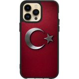 BG AKSESUAR Apple iPhone 15 Pro Max Uyumlu Baskılı Glass Korumalı Silikon Kılıf, Türk Bayrağı, Siyah