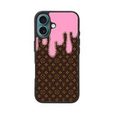 BG AKSESUAR Apple iPhone 16 ile Uyumlu Silikon Kılıf, Louis Vuitton Desenli, Pembe-Kahverengi, A++ Kalite Koruma