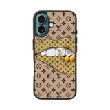 BG AKSESUAR Apple iPhone 16 Plus ile Uyumlu Baskılı Silikon Kılıf, Louis Vuitton Desen, Beige-Siyah