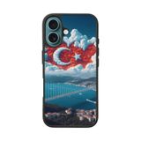 BG AKSESUAR Apple iPhone 16 Plus ile Uyumlu Baskılı Silikon Kılıf, Türk Bayrağı Tasarım, Siyah