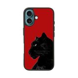 BG AKSESUAR Apple iPhone 16 Plus ile Uyumlu Siyah Kedi Baskılı Silikon Kılıf, Kırmızı