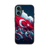 BG AKSESUAR Apple iPhone 16 Plus ile Uyumlu Türk Bayrağı Baskılı Silikon Kılıf, Siyah