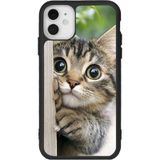 BG AKSESUAR iPhone 12 ile Uyumlu Kedi Figürü Baskılı, Mat Siyah, Yumuşak Silikon, Şok Emici Koruyucu Kılıf
