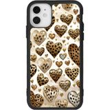 BG AKSESUAR iPhone 12 ile Uyumlu Leopar Desenli Kalp Baskılı Siyah Kılıf, Silikon, Mat, Şok Emici, Koruyucu Kapak