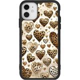 BG AKSESUAR iPhone 12 Mini ile Uyumlu Leopar Desenli Kalp Baskılı Siyah Kılıf, Yumuşak Silikon, Şok Emici, Koruyucu Kapak