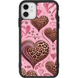 BG AKSESUAR iPhone 12 Mini ile Uyumlu Leopar Desenli Kalp Baskılı Siyah Silikon Kılıf, Mat, Şok Emici, Koruyucu Kapak, Pembe