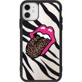 BG AKSESUAR iPhone 12 Mini Uyumlu Kılıf, Zebra Desenli, Pembe Dudak Baskılı, Leopar Detaylı, Mat Silikon, Şok Emici, Koruyucu Kapak