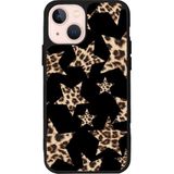 BG AKSESUAR iPhone 14 ile Uyumlu Kılıf, Leopar Desenli Yıldız, Mat Silikon, Şok Emici, Koruyucu Kapak, Siyah