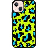 BG AKSESUAR iPhone 14 Uyumlu Leopar Desenli Kılıf, Mat Siyah, Silikon, Şok Emici, Koruyucu Kapak, Neon Sarı-Mavi