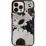 BG AKSESUAR iPhone 15 Pro Max ile Uyumlu Baskılı Glass Korumalı Silikon Kılıf, Çiçek Desen, Siyah