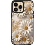 BG AKSESUAR iPhone 15 Pro Max ile Uyumlu Baskılı Glass Korumalı Silikon Kılıf, Çiçek Deseni, Siyah