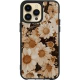 BG AKSESUAR iPhone 16 Pro Max ile Uyumlu Siyah Silikon Kılıf, Baskılı, Çiçek Desen