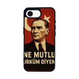 BG AKSESUAR iPhone 16E ile Uyumlu Mustafa Kemal Atatürk Tasarımlı Glossy Premium Kılıf, Kırmızı