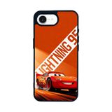 BG AKSESUAR iPhone 16E ile Uyumlu Şimsek McQueen Tasarımlı Glossy Premium Kılıf, Turuncu