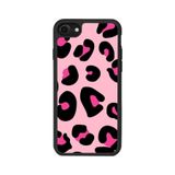 BG AKSESUAR iPhone 7 Uyumlu Leopar Desenli Kılıf, Mat Siyah, Yumuşak Silikon, Şok Emici Kapak, Pembe-Siyah