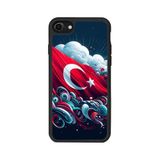 BG AKSESUAR iPhone 7 Uyumlu Mat Siyah Kılıf, Türk Bayrağı Baskılı, Yumuşak Silikon, Şok Emici