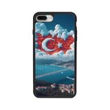 BG AKSESUAR iPhone 8 Plus Uyumlu Kılıf, Mat Siyah, Türk Bayrağı Baskılı, Yumuşak Silikon, Şok Emici