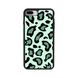 BG AKSESUAR iPhone 8 Plus Uyumlu Leopar Desenli Pastel Yeşil Silikon Kılıf, Mat Siyah, Şok Emici Koruyucu Kapak