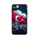 BG AKSESUAR iPhone 8 Plus Uyumlu Türk Bayrağı Baskılı Mat Siyah Silikon Kılıf, Şok Emici Koruyucu Kapak