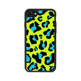 BG AKSESUAR iPhone 8 Uyumlu Leopar Desenli Silikon Kılıf, Neon Sarı-Siyah-Mavi, Şok Emici Koruyucu Kapak