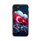 BG AKSESUAR iPhone SE Uyumlu Mat Siyah Kılıf, Yumuşak Silikon, Koruyucu, Şok Emici, Türk Bayrağı Tasarım