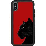 BG AKSESUAR iPhone X / XS Uyumlu Siyah Kedi Baskılı Premium Silikon Kılıf, Mat, Kaymaz, Şok Emici, Kırmızı
