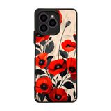 BG AKSESUAR Omix X6 ile Uyumlu Floral Tasarımlı Glossy Premium Kılıf, Kırmızı Çiçek Deseni