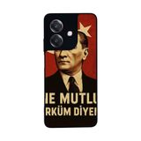 BG AKSESUAR Oppo A3 5G ile Uyumlu Mustafa Kemal Atatürk Tasarımlı Glossy Premium Kılıf, Siyah-Kırmızı