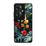BG AKSESUAR Oppo Reno 11F ile Uyumlu Botanik Tasarımlı Glossy Premium Kılıf, Çiçek ve Yaprak Deseni, Siyah