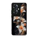 BG AKSESUAR Oppo Reno 11F ile Uyumlu Mat Siyah Kılıf, Yumuşak Silikon, Çiçek Desen, Koruyucu, Şok Emici