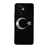 BG AKSESUAR Oppo Reno 13F ile Uyumlu Türk Bayrağı Tasarımlı Glossy Premium Kılıf, Siyah