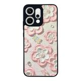BG AKSESUAR Oppo Reno 14 ile Uyumlu Siyah Kılıf, Yumuşak Silikon, Koruyucu, Şok Emici, Çiçek Desen