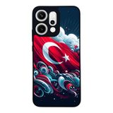 BG AKSESUAR Oppo Reno 14 ile Uyumlu Türk Bayrağı Baskılı Siyah Kılıf, Yumuşak Silikon, Koruyucu, Şok Emici