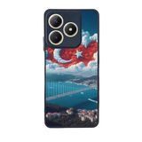 BG AKSESUAR Realme C61 ile Uyumlu Siyah Kılıf, Türk Bayrağı Baskılı, Yumuşak Silikon, Şok Emici