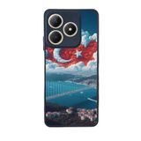 BG AKSESUAR Realme C63 ile Uyumlu Siyah Kılıf, Türk Bayrağı Baskılı, Yumuşak Silikon, Şok Emici