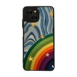 BG AKSESUAR Reeder S23 Pro Max ile Uyumlu Kılıf, Yumuşak Silikon, Koruyucu, Şok Emici, Mat Siyah, Rainbow Yıldız Tasarım