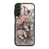 BG AKSESUAR Samsung Galaxy A14 ile Uyumlu Baskılı, Mat Siyah, Yumuşak Silikon, Koruyucu, Şok Emici Kılıf, Yaldız Çiçek Deseni