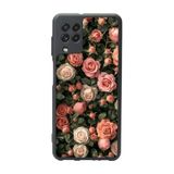 BG AKSESUAR Samsung Galaxy A22 ile Uyumlu Mat Siyah Kılıf, Çiçek Deseni, Yumuşak Silikon, Şok Emici