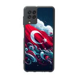 BG AKSESUAR Samsung Galaxy A22 ile Uyumlu Mat Siyah Kılıf, Türk Bayrağı Baskılı, Yumuşak Silikon, Şok Emici