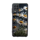 BG AKSESUAR Samsung Galaxy A22 ile Uyumlu Mat Siyah Kılıf, Yumuşak Silikon, Çiçek Desen, Koruyucu, Şok Emici