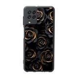 BG AKSESUAR Samsung Galaxy A22 ile Uyumlu Mat Siyah Kılıf, Yumuşak Silikon, Koruyucu, Şok Emici, Çiçek Deseni