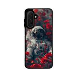 BG AKSESUAR Samsung Galaxy A36 ile Uyumlu Siyah Baskılı Silikon Kılıf, Astronot ve Çiçek Deseni, A++ Kalite Koruma