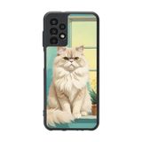 BG AKSESUAR Samsung Galaxy A72 ile Uyumlu Mat Siyah Silikon Kılıf, Kedi Tasarımı, Şok Emici Koruyucu Kapak