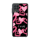 BG AKSESUAR Samsung Galaxy M22 ile Uyumlu Kalp Love Desenli Mat Siyah Silikon Kılıf