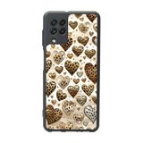 BG AKSESUAR Samsung Galaxy M22 ile Uyumlu Kılıf, Leopar Kalp Desenli, Mat Siyah, Yumuşak Silikon, Şok Emici