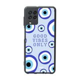 BG AKSESUAR Samsung Galaxy M22 ile Uyumlu Kılıf, Nazar Deseni, Mavi-Beyaz, Yumuşak Silikon, Şok Emici